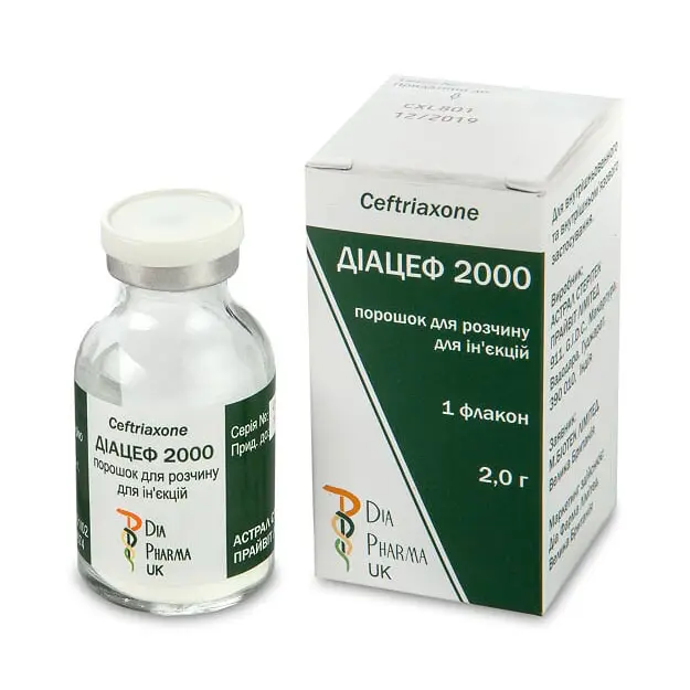 Diacef (ceftriaxone) 2000 injection 2 g.