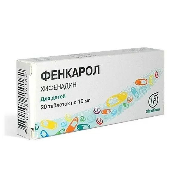 Fencarol (hifenadina hydrochloride) tablets 10 mg. #20