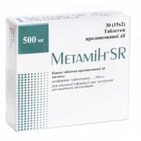 Metamin SR (metformin) tablets prolonged action 500 mg. #30