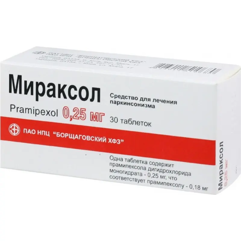 Miraxol (pramipexole) tablets 0.25 mg. #30