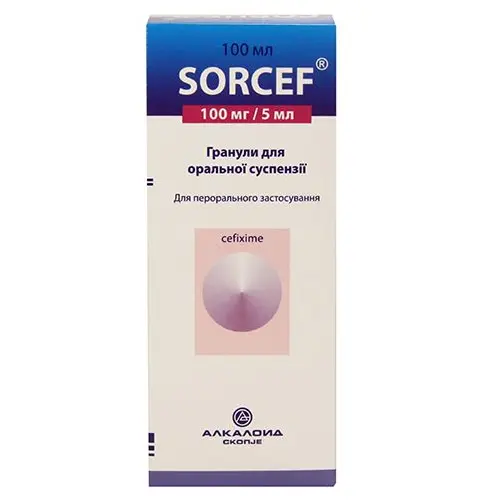 Sorcef (cefixime)100 mg/5 ml. 60 ml.